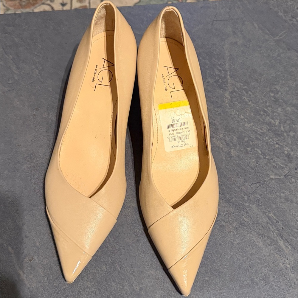 AGL Beige Stety Block Heel Pointed Toe Pump size 42